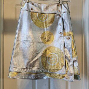 Fendi Womens Leather Womens Skirt Metallic gold Accent w Buttons